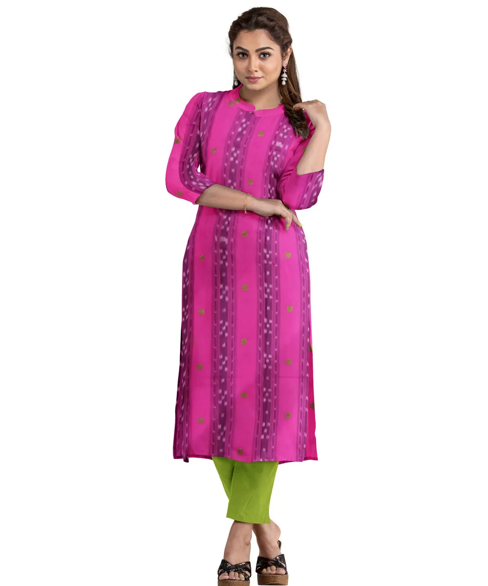 Magenta olive handwoven cotton nuapatna dress material