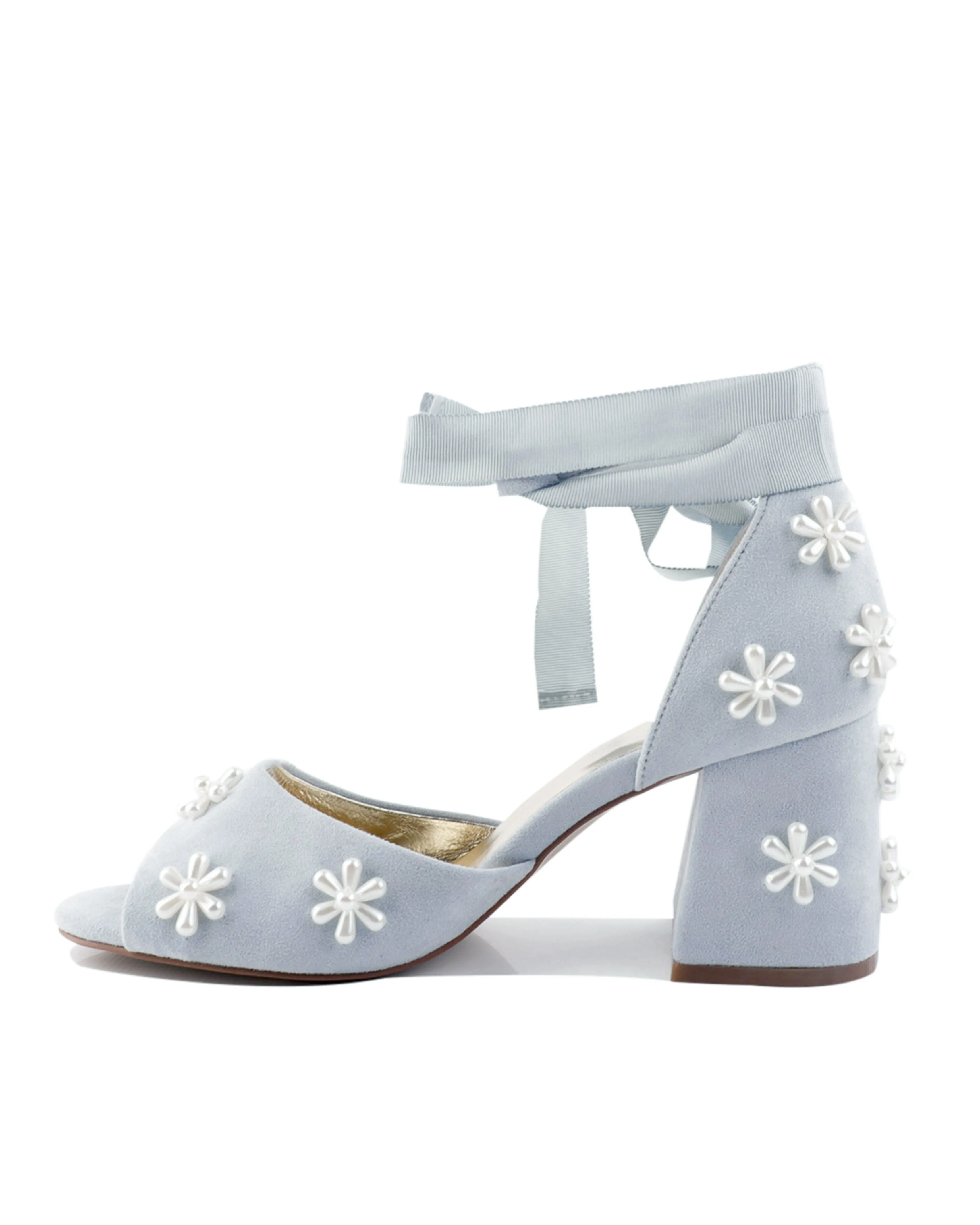 MELODY - BLUE PEARL FLOWER LOW HEEL BRIDAL SHOES