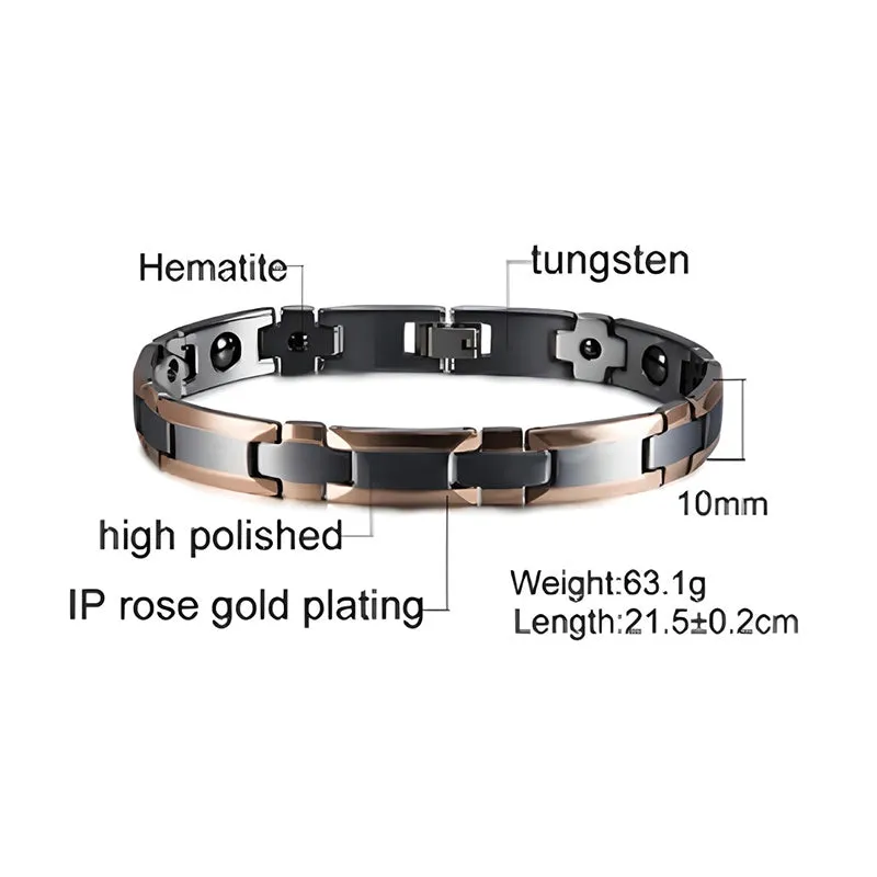 Men Tungsten Black Rose Gold Hematite Magnetic Bracelet