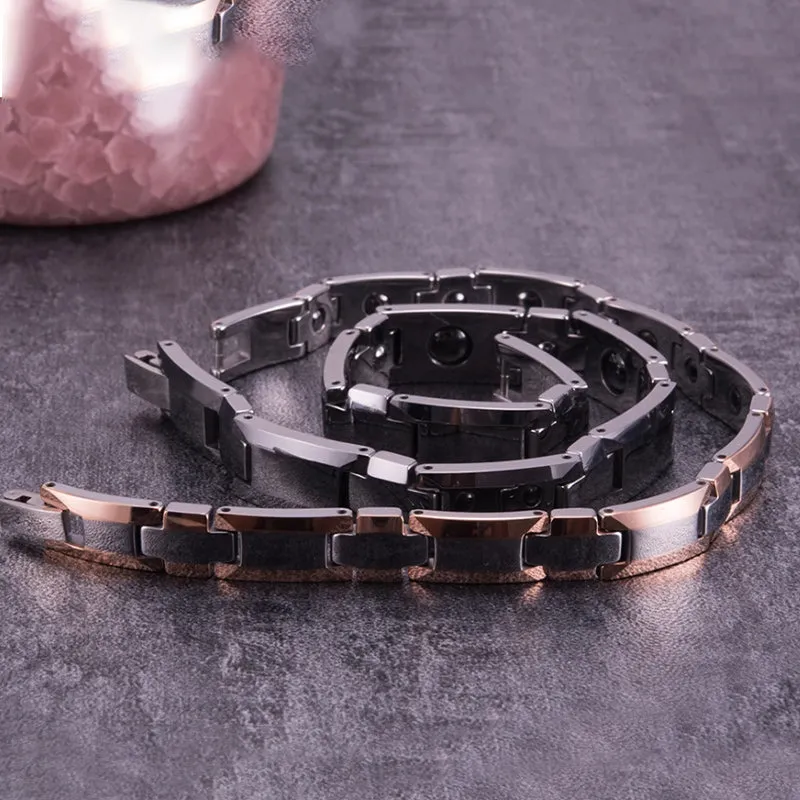 Men Tungsten Black Rose Gold Hematite Magnetic Bracelet