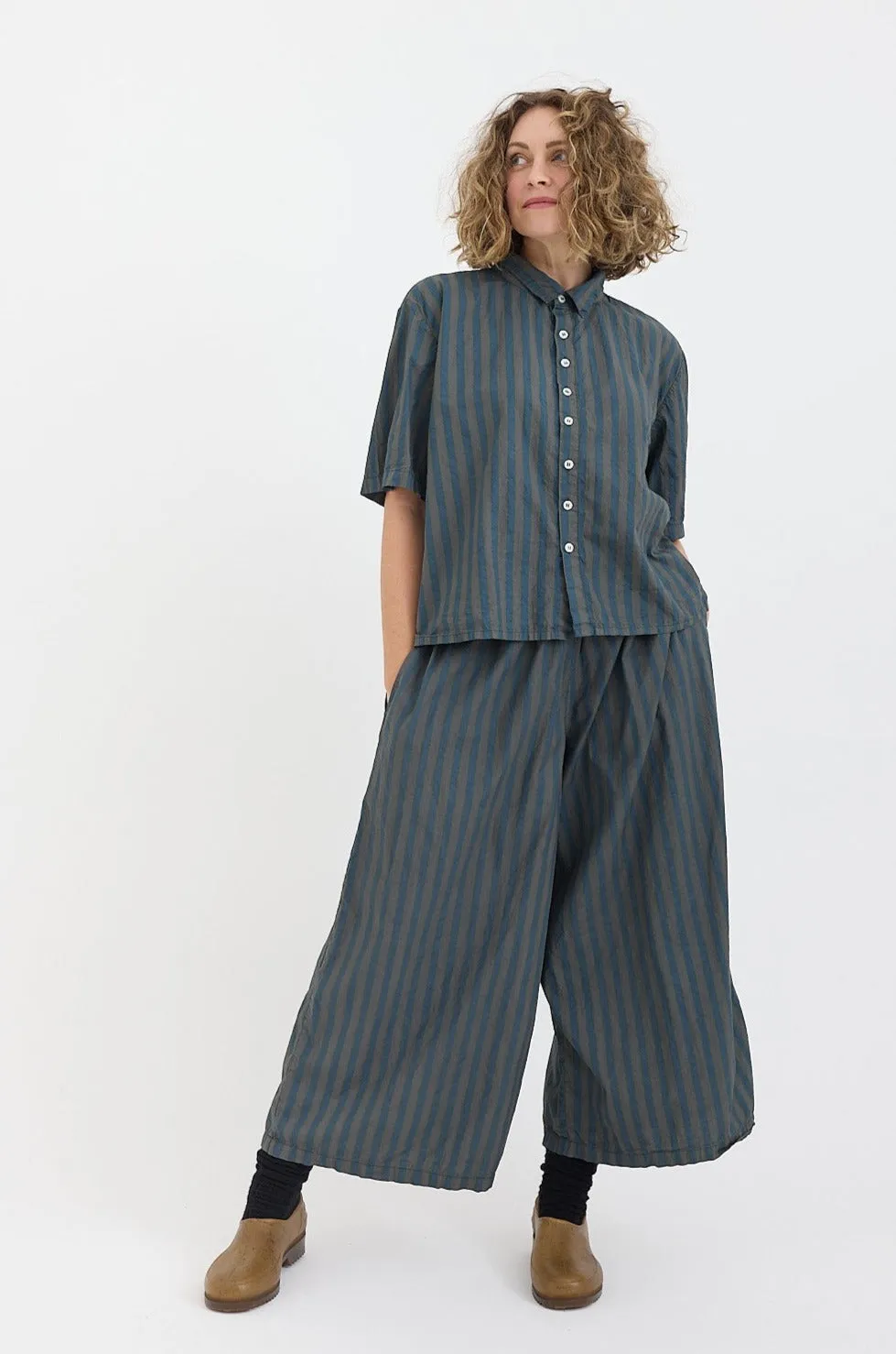 Metta - Sicily Pant - Cotton Poplin - Flint Grey - Stripe