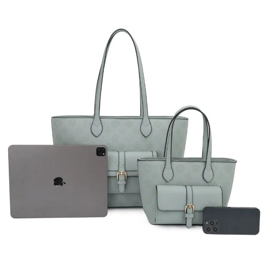 Monogram belted front pocket tote set - sand