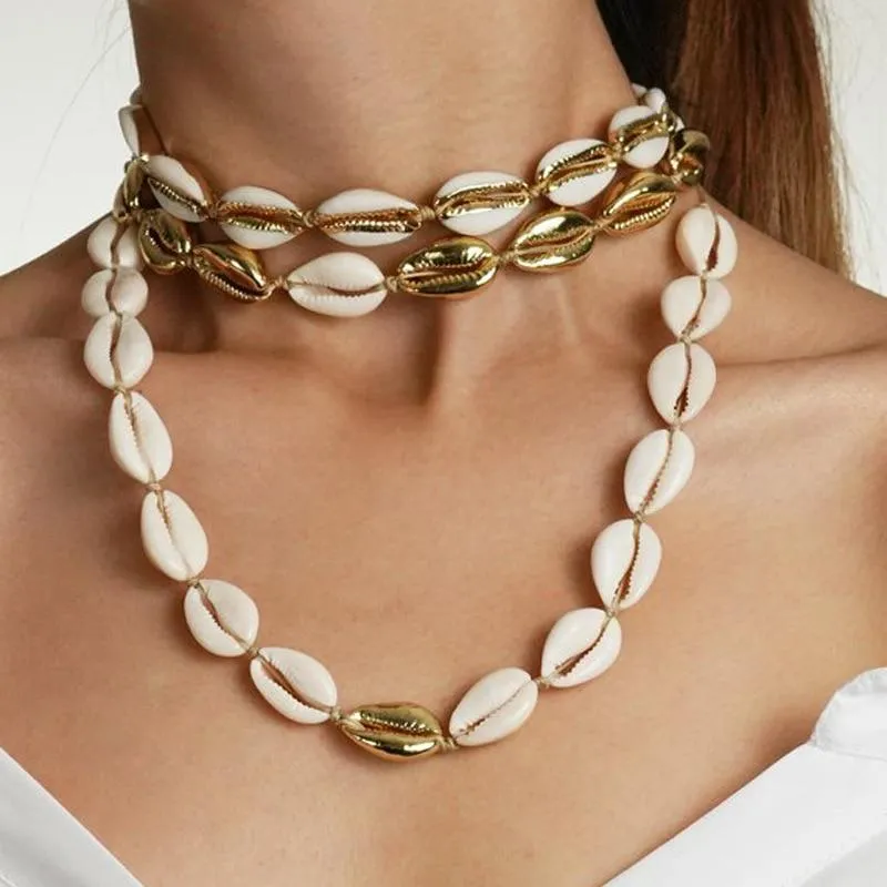 Multi-layer Gold Plated Puka Shell Rope Necklace