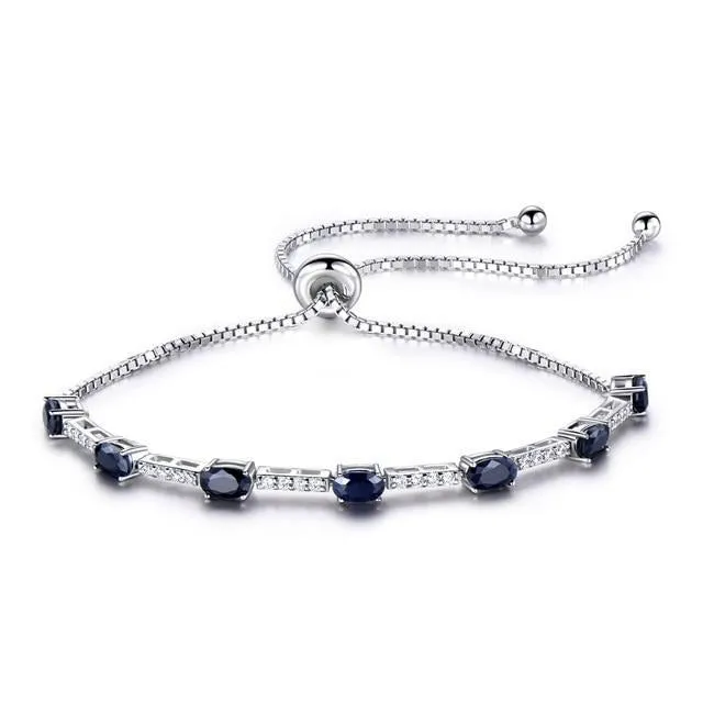 Natural Dark Blue Sapphire 925 Sterling Silver Romantic Wedding Bracelet