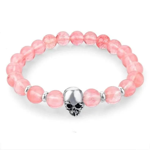 Natural Stone Elastic Beaded Skull Bracelet