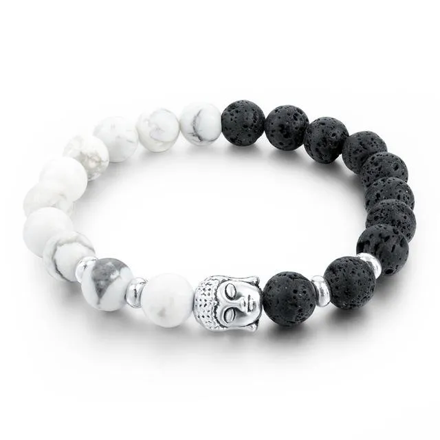 Natural Stone Elastic Beaded Skull Bracelet