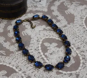 Navy Blue Aurora Crystal Collet Necklace - Large Oval