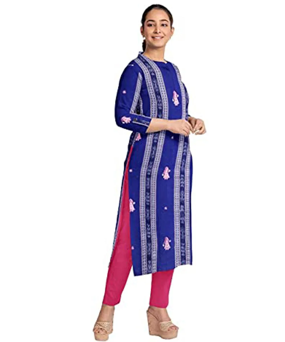 Navy blue pink handwoven cotton nuapatna dress material