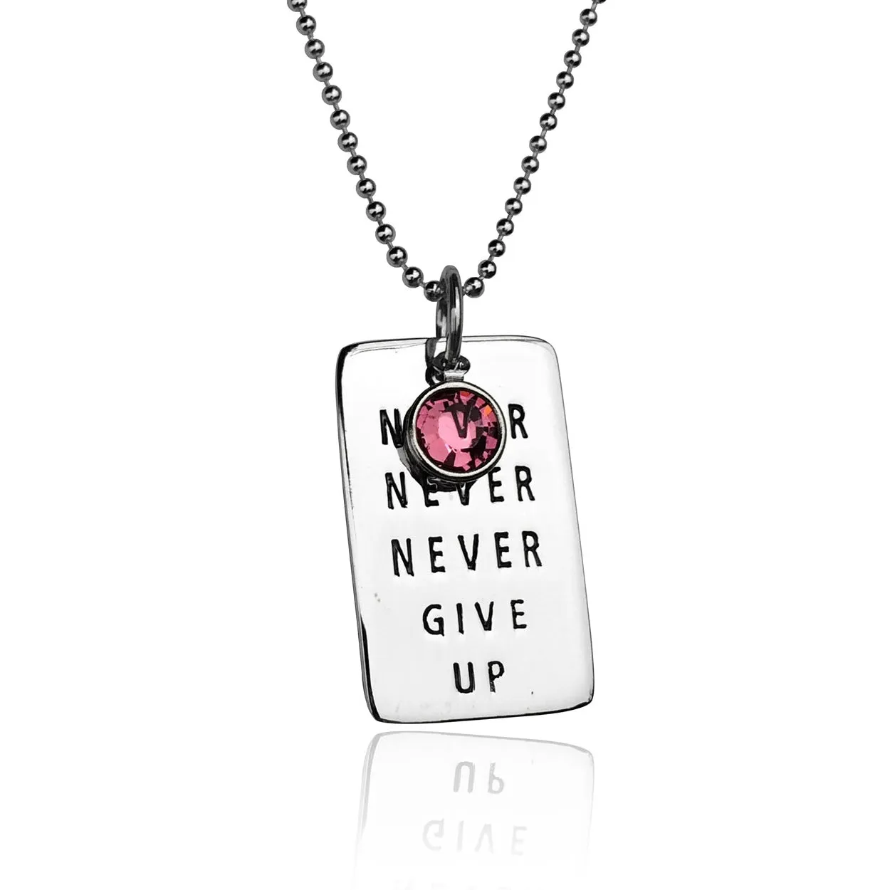 Never Give Up Sterling Silver Necklace with Swarovski Crystal