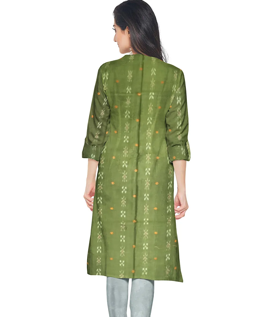 Olive green grey handwoven cotton nuapatna dress material