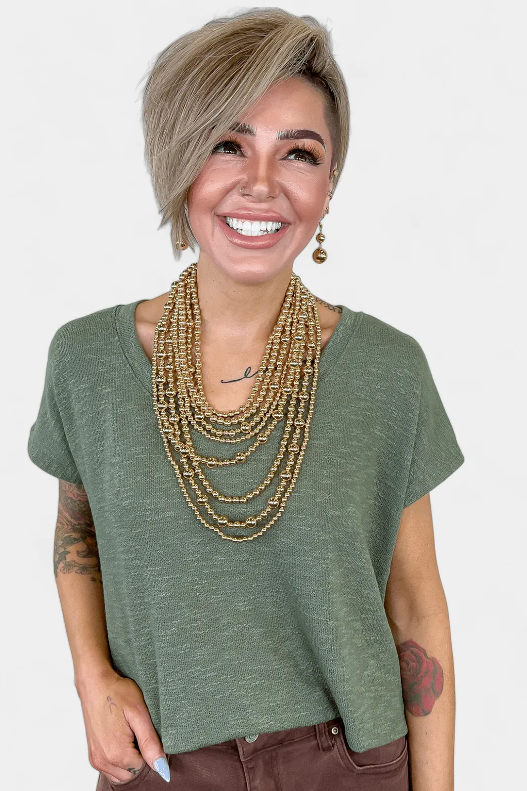 Olive V Neck Short Sleeve Crop Top