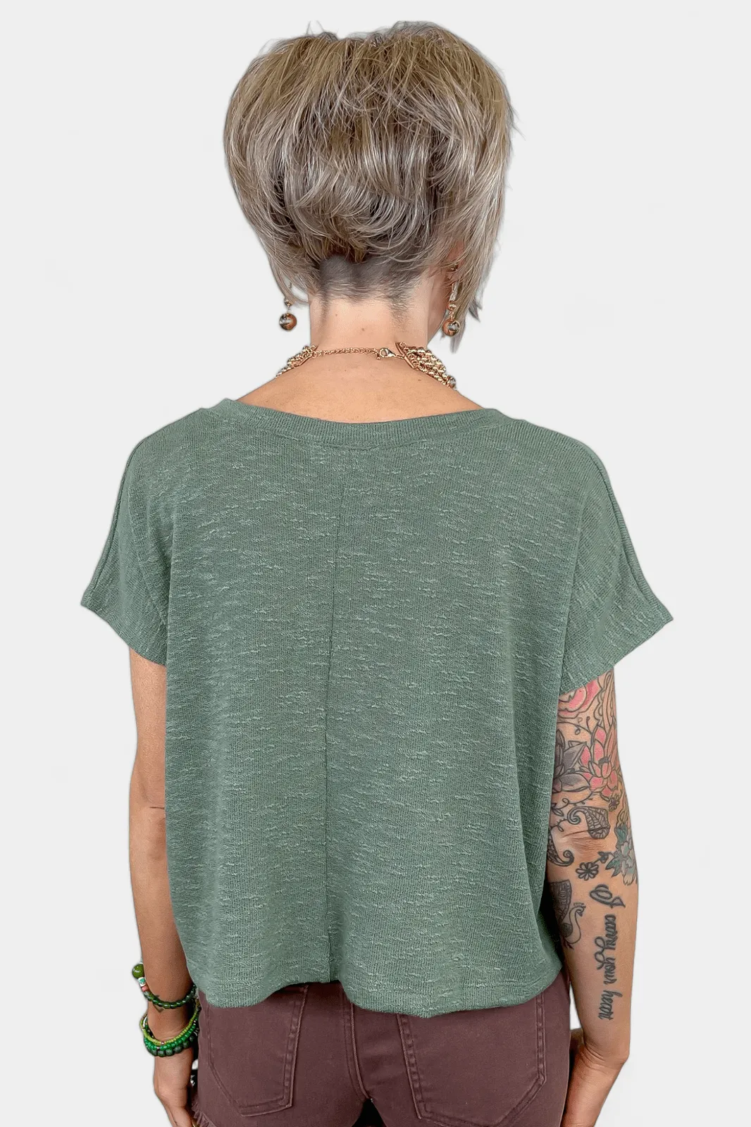 Olive V Neck Short Sleeve Crop Top