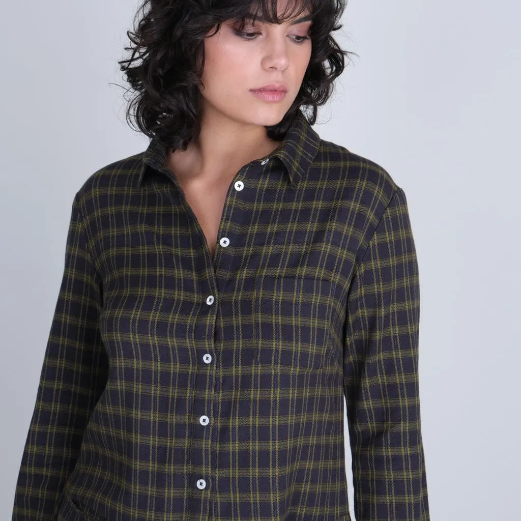 Olivia Cotton Flannel Shirt Dress | Check