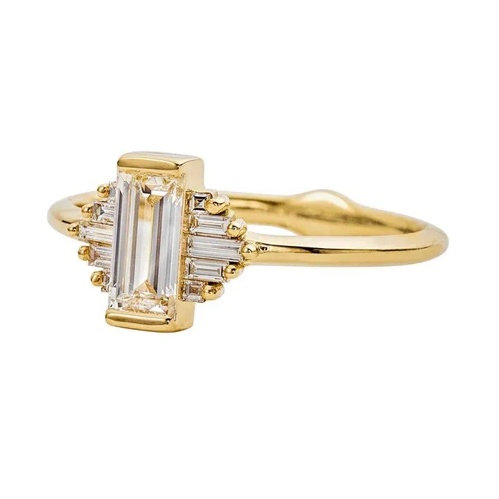 ORDER ONLY: Classic Art Deco Emerald-Cut Diamond Ring with Baguette Diamonds