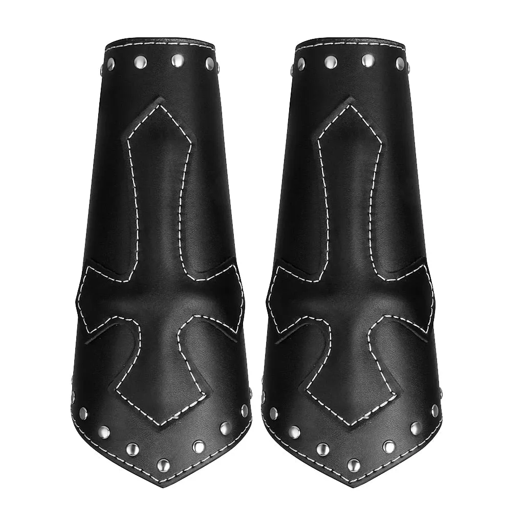 Pair Vintage Arm Armor Medieval Knight Bracer PU Leather Adjustable Steampunk Wide Cuffs