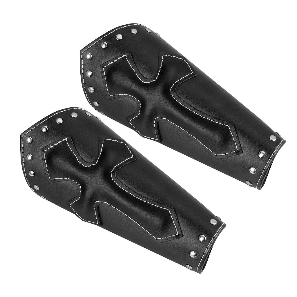 Pair Vintage Arm Armor Medieval Knight Bracer PU Leather Adjustable Steampunk Wide Cuffs