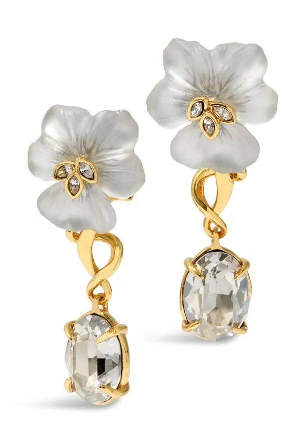 Pansy Lucite Crystal Drop Earrings