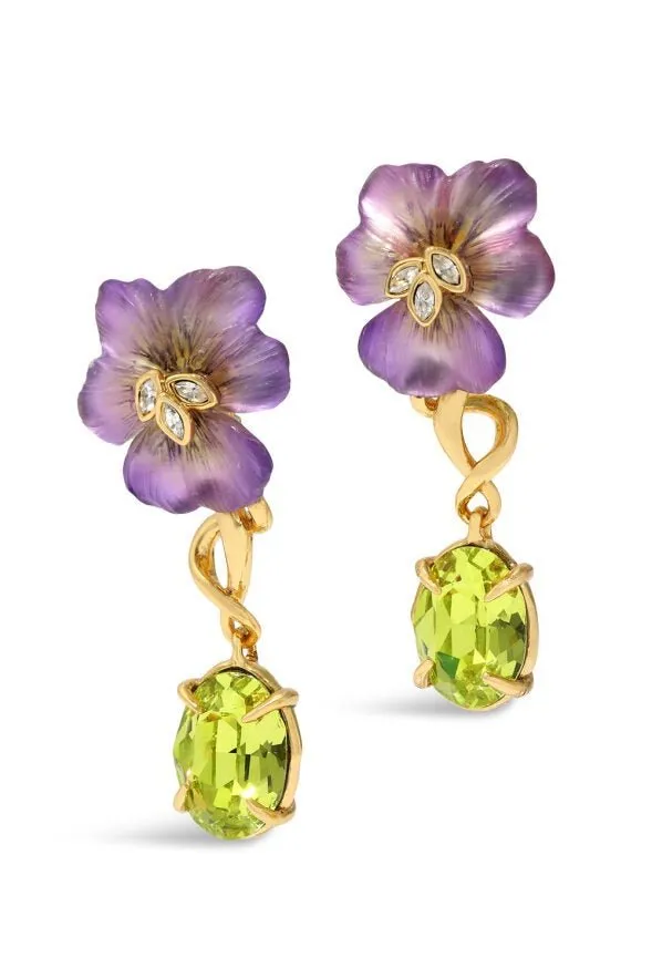 Pansy Lucite Crystal Drop Earrings