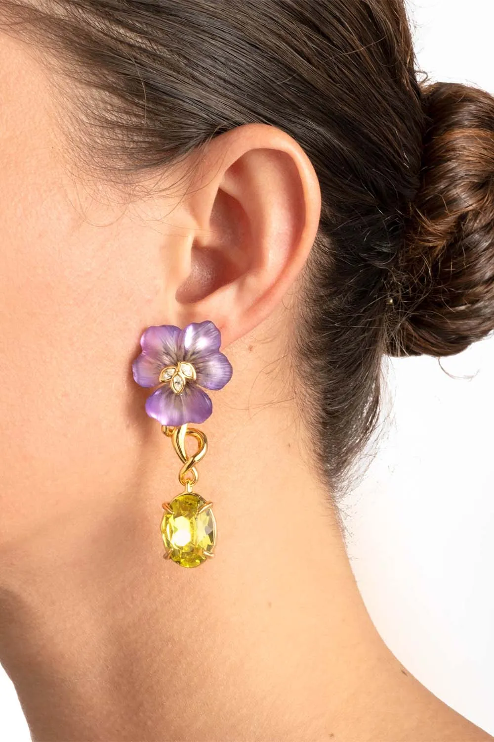 Pansy Lucite Crystal Drop Earrings