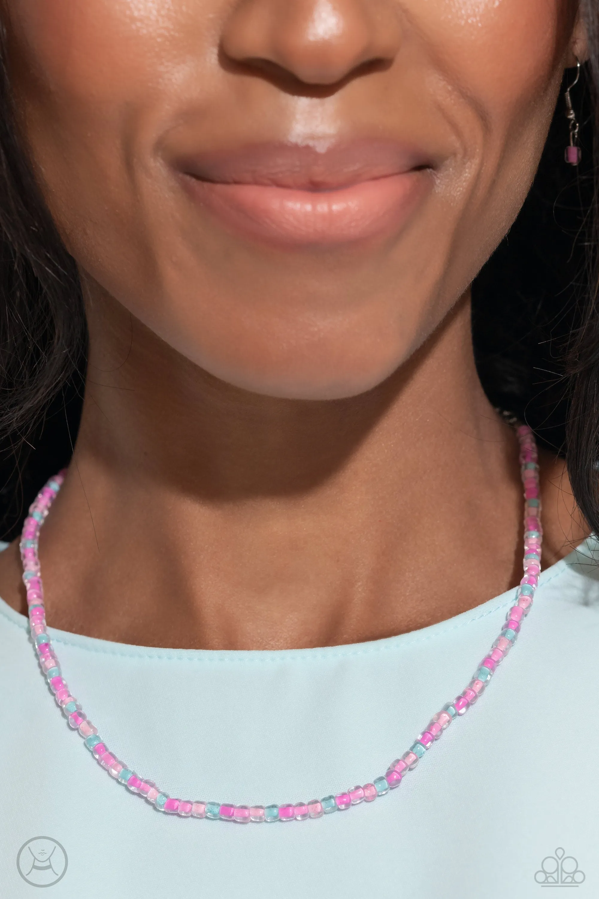 Paparazzi Colorfully GLASSY Pink Choker Necklace & Earring Set