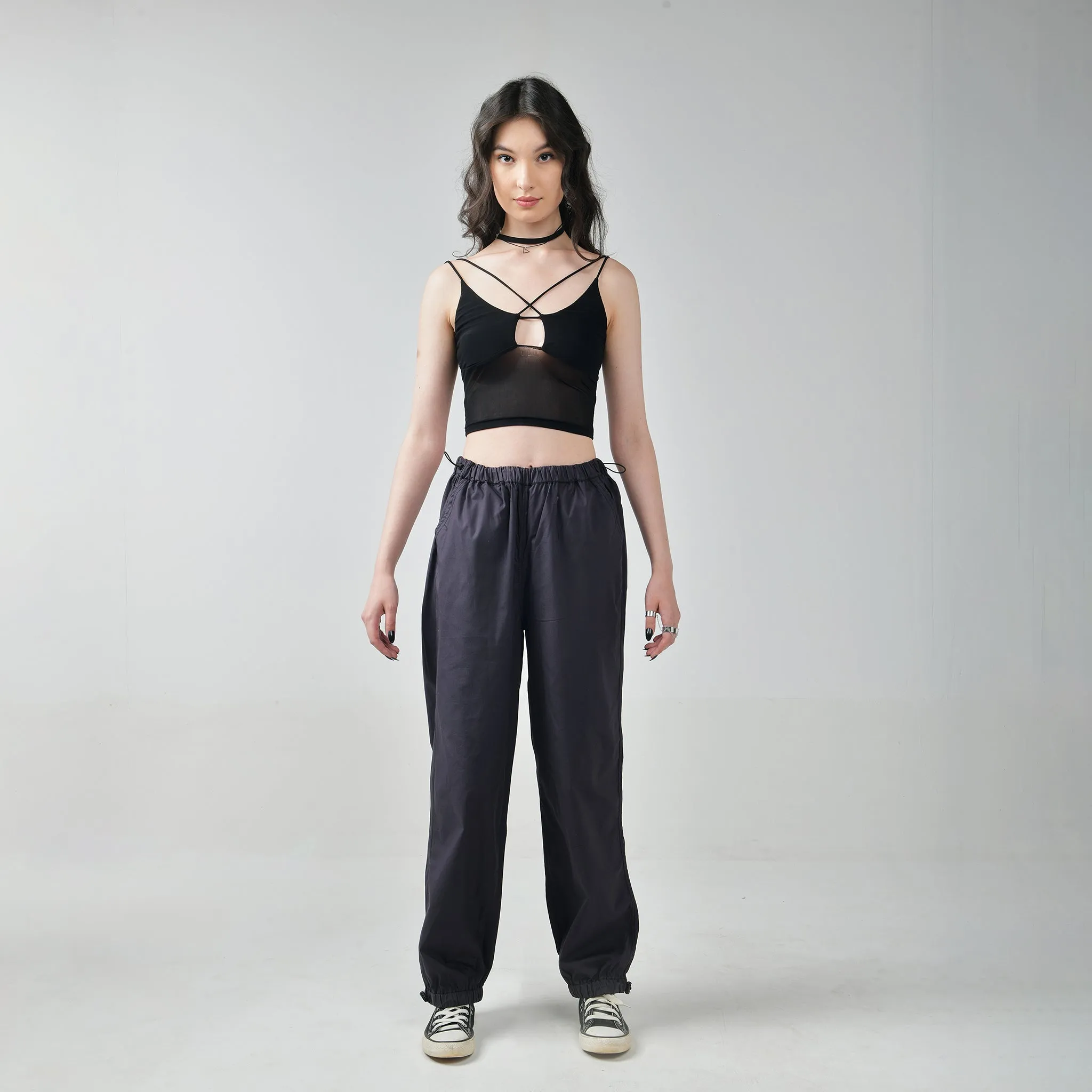 Parachute Pant Gunmetal & White Combo