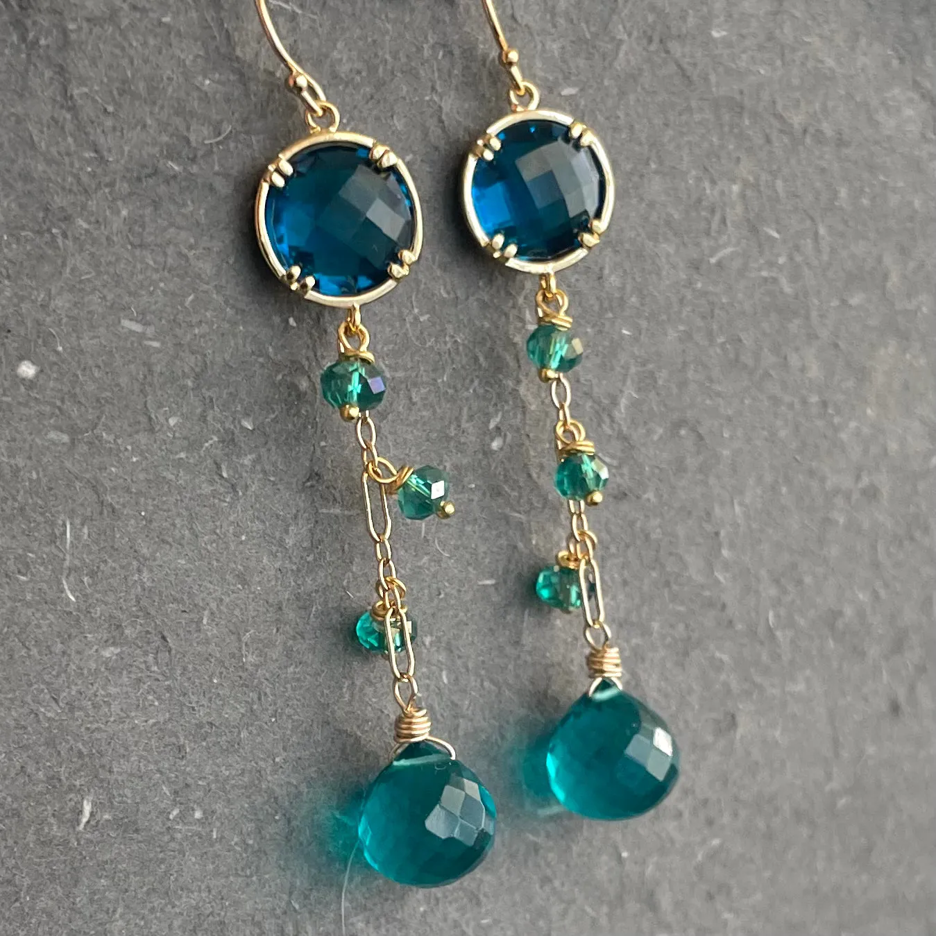 Paraiba and London Blue Dangle Earrings