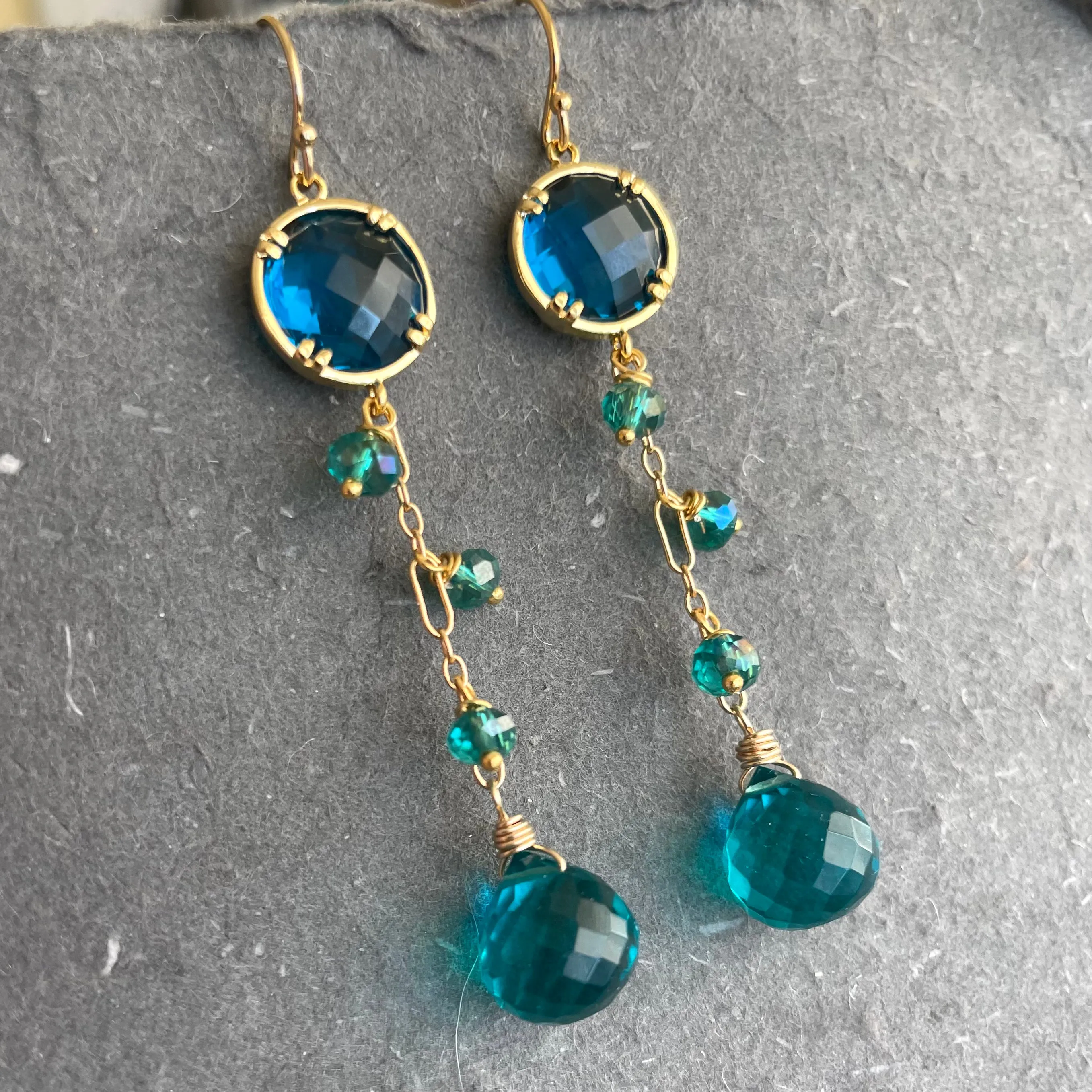 Paraiba and London Blue Dangle Earrings