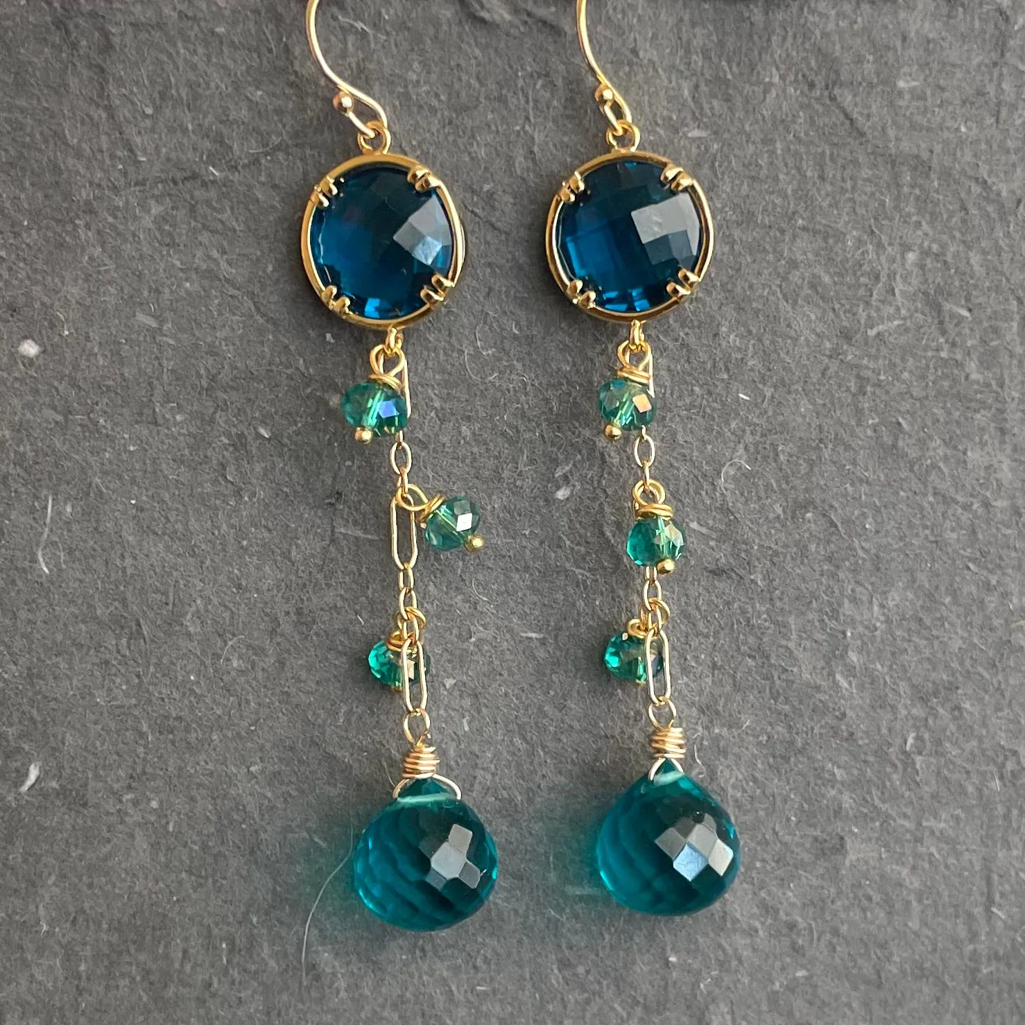 Paraiba and London Blue Dangle Earrings