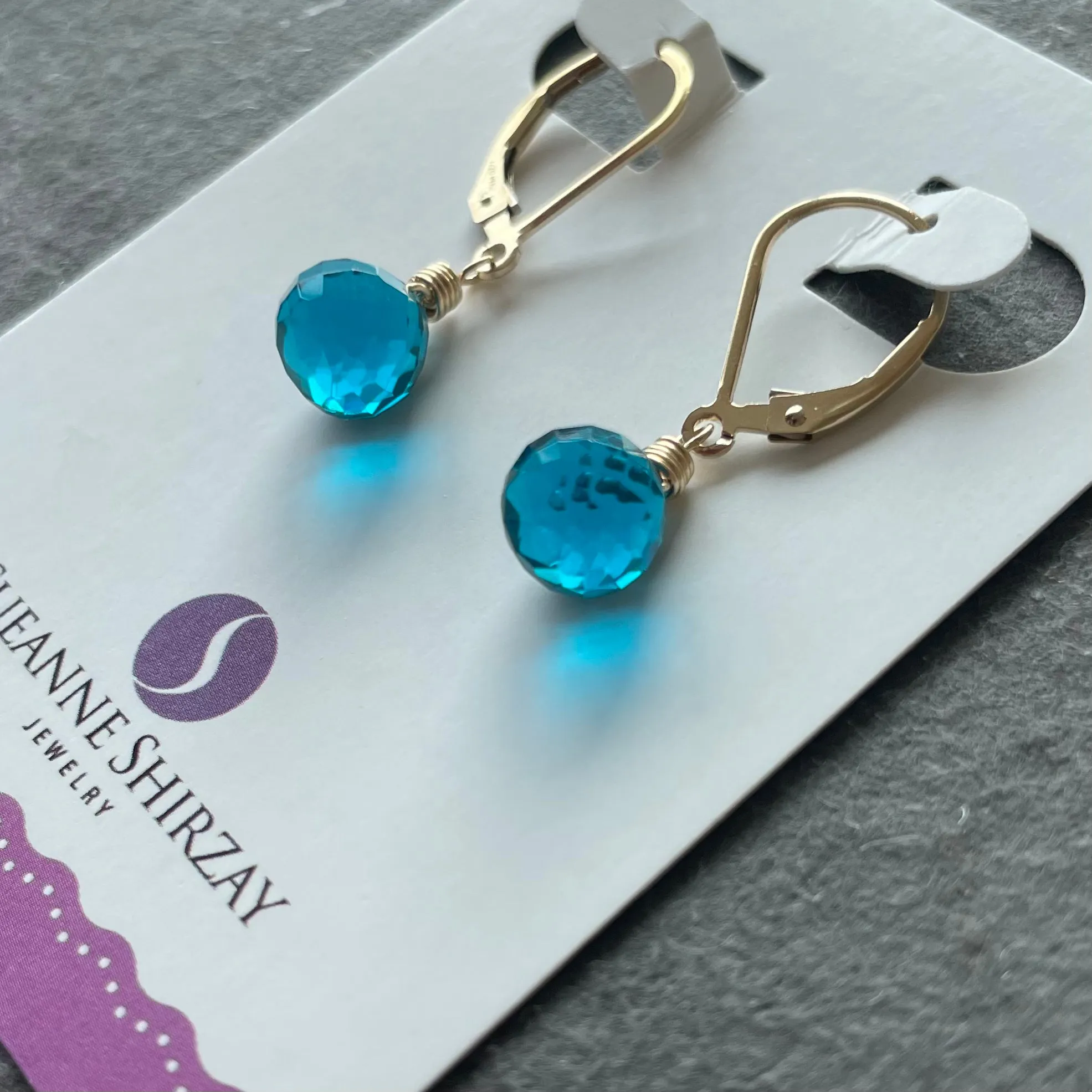 Paraiba Blue Onion Dangle Earrings, earwire and Metal Options