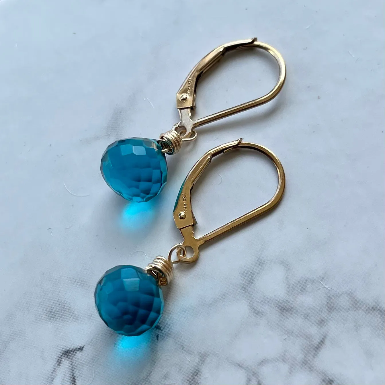 Paraiba Blue Onion Dangle Earrings, earwire and Metal Options