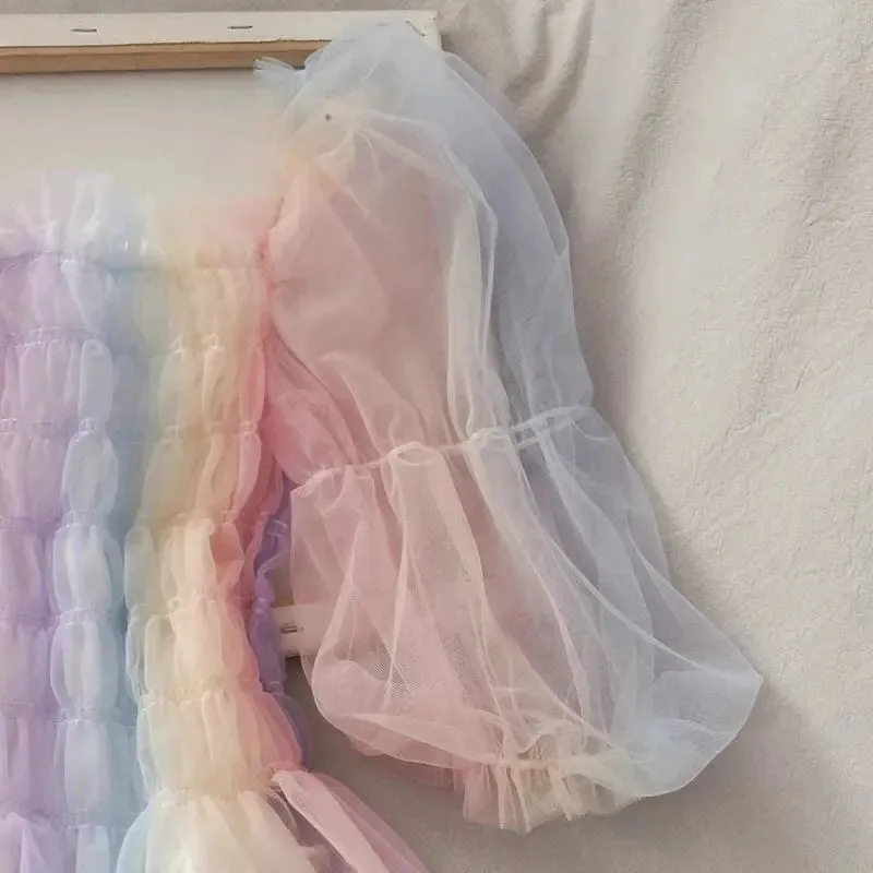 Pastel Rainbow Kawaii Princess Tulle Blouse