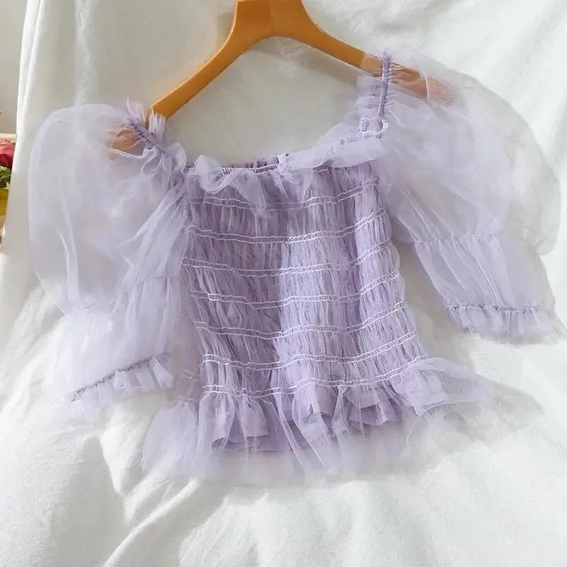 Pastel Rainbow Kawaii Princess Tulle Blouse