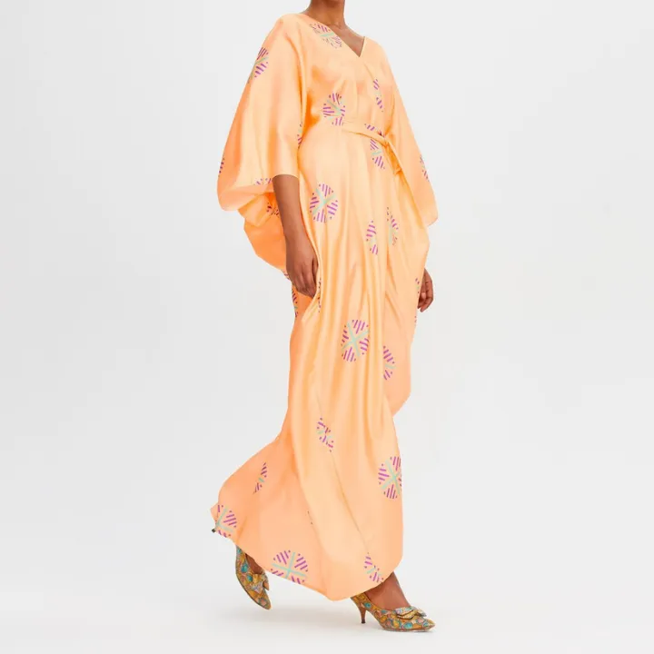 Peach Posh V-Neck Silk Kaftan BELT013