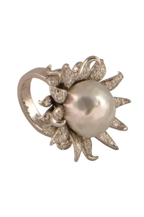 Pearl Diamond Blossom Ring