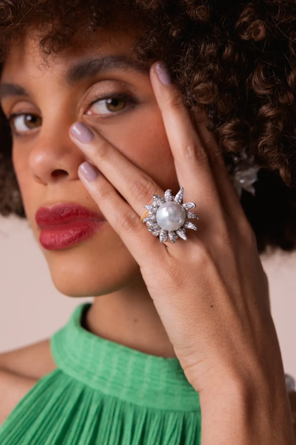 Pearl Diamond Blossom Ring