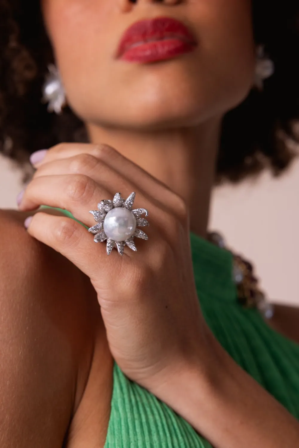 Pearl Diamond Blossom Ring