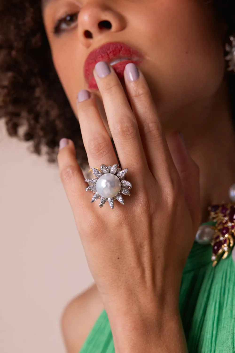 Pearl Diamond Blossom Ring