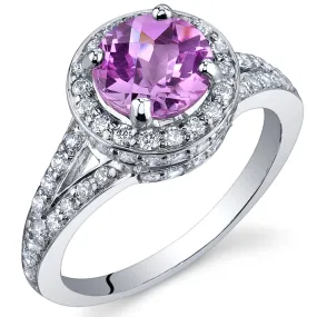 Pink Sapphire Round Cut Sterling Silver Ring Size 6