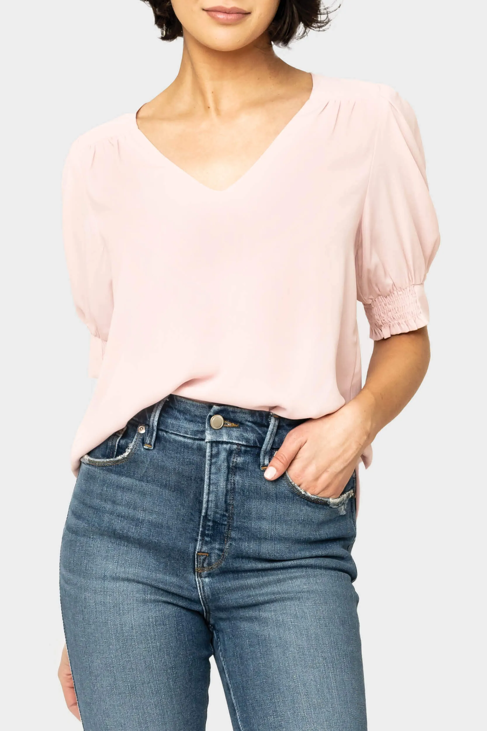 Puff Sleeve V-Neck Blouse