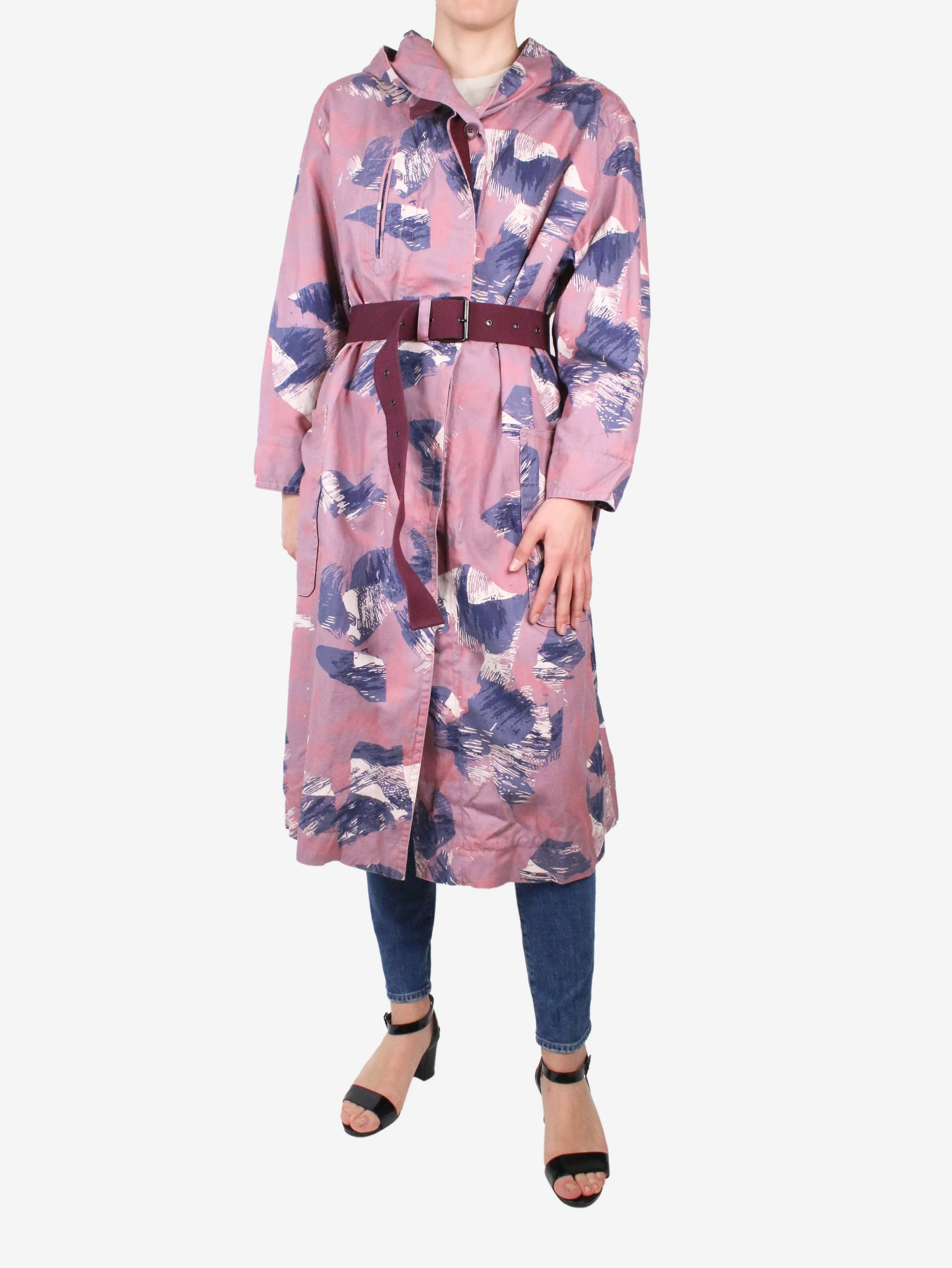 Purple printed belted coat - size FR 36