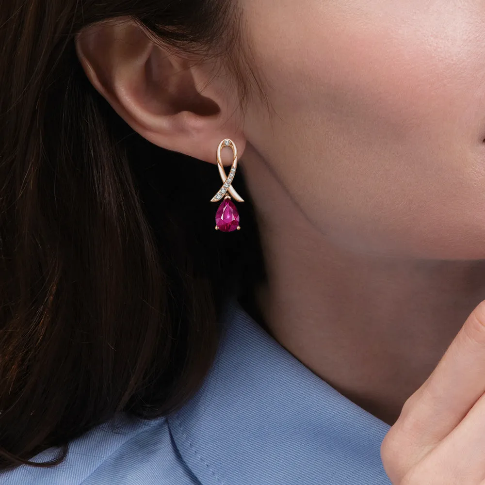 "You Are Supported And Protected" Pink Sapphire Earrings With Pavé Ribbon