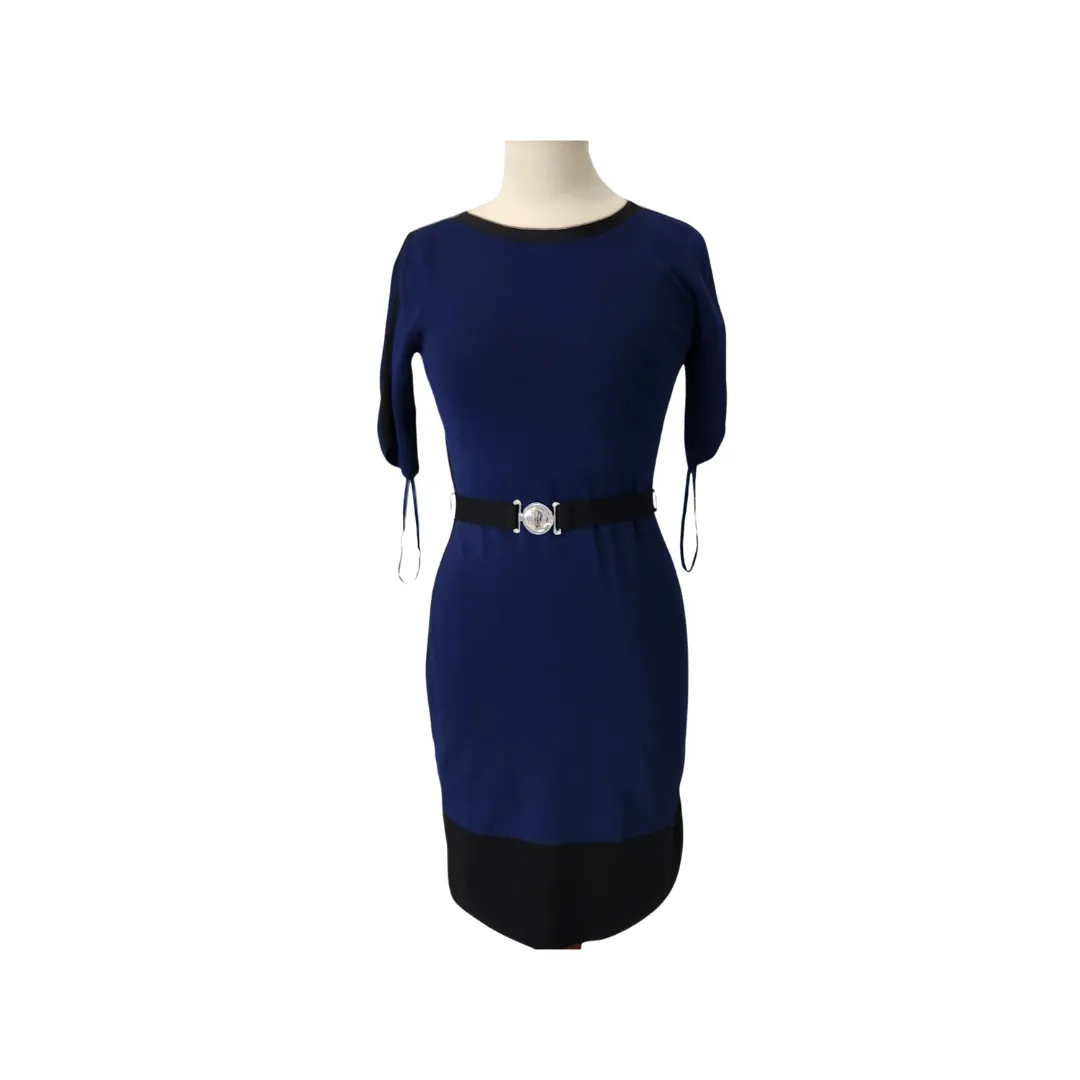 Ralph Lauren Navy & Black Stretch Belted Midi Dress | Pre loved |