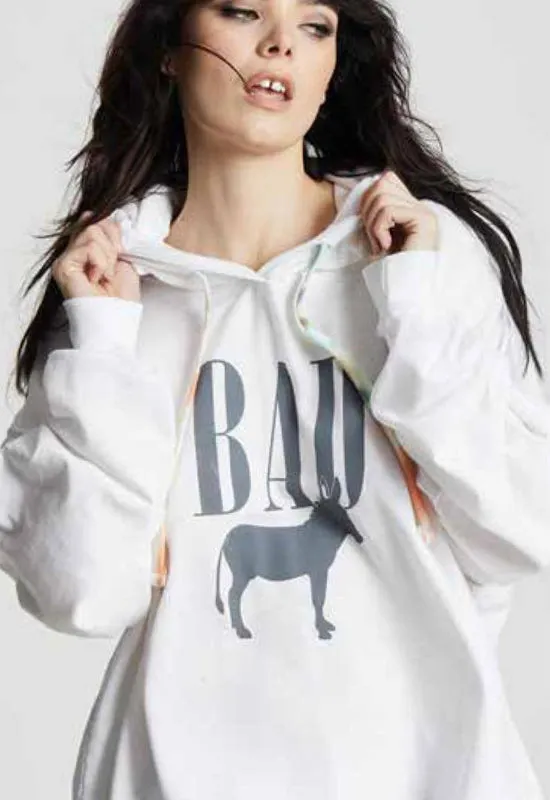 Recycled Karma - Oversized Bad Donkey Hoodie Sweatshirt White