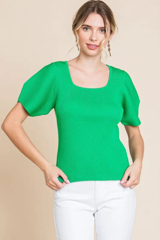 Ribbed Square Neck Top