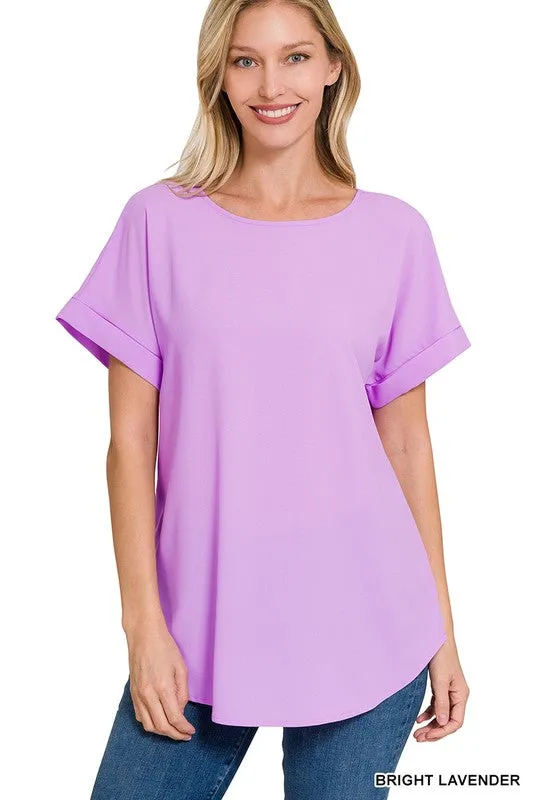 Rolled Sleeve Boat Neck Top