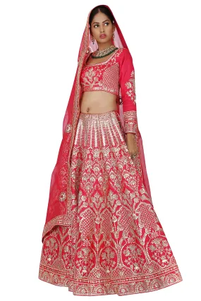 Rose Pink Embroidered Lehenga Set.