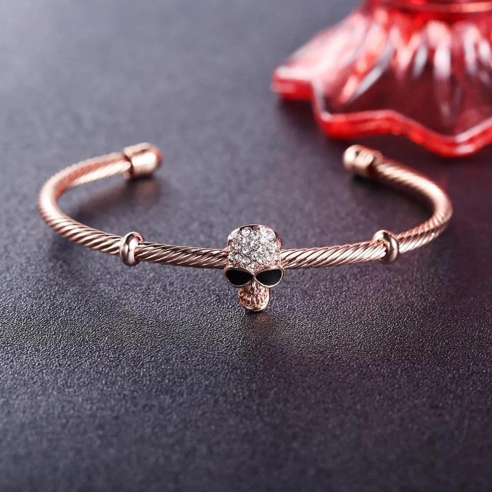 Rosegold Stainless Steel Skull with Cubic Zirconia Bracelet