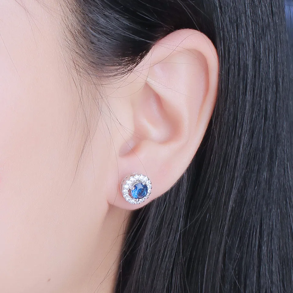 Sapphire and Cubic Zirconia 925 Sterling Silver Romantic Wedding Stud Earrings