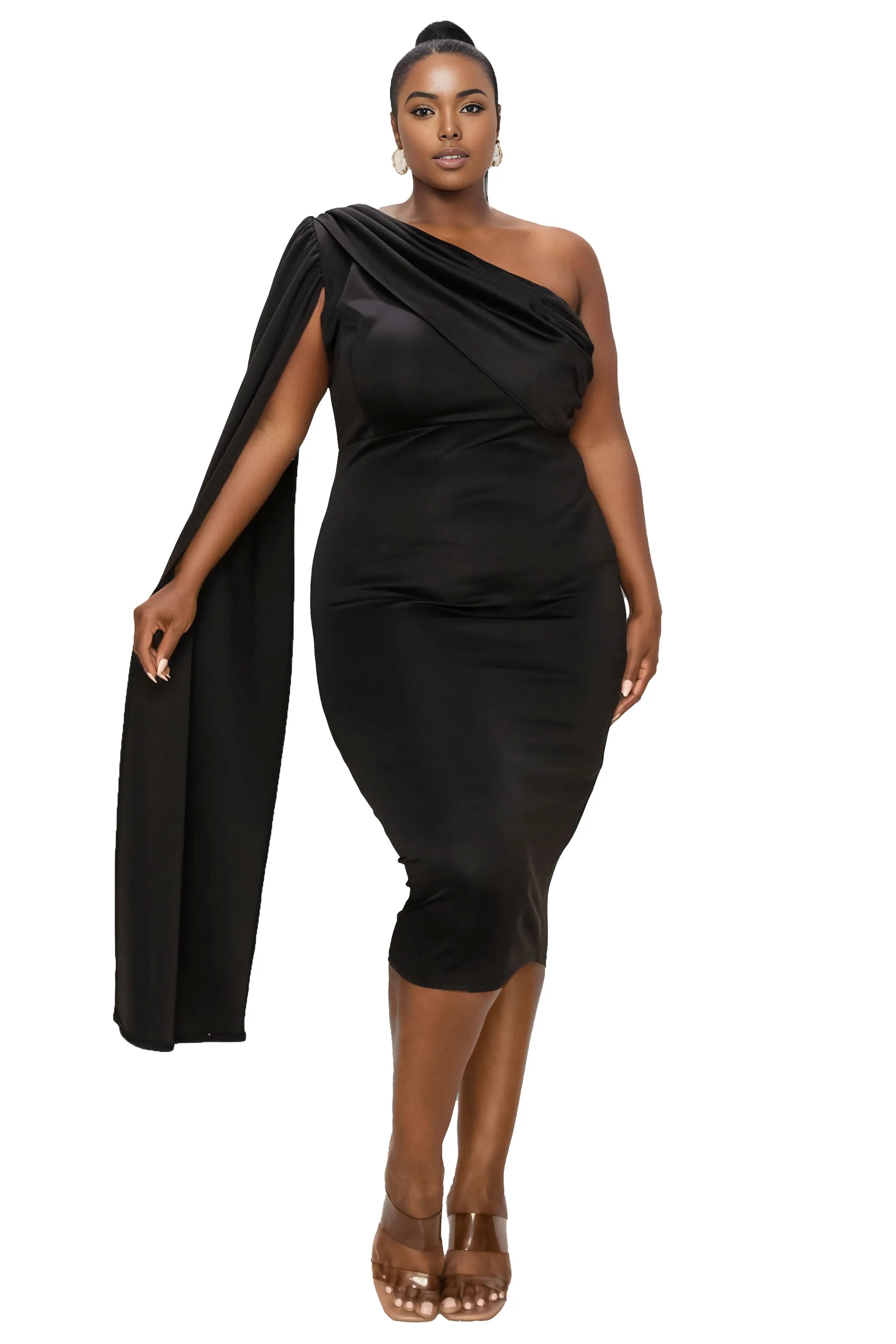 Spade One Shoulder Cape Dress