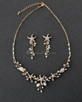 Starfish and Pearl Bridal Necklace Set